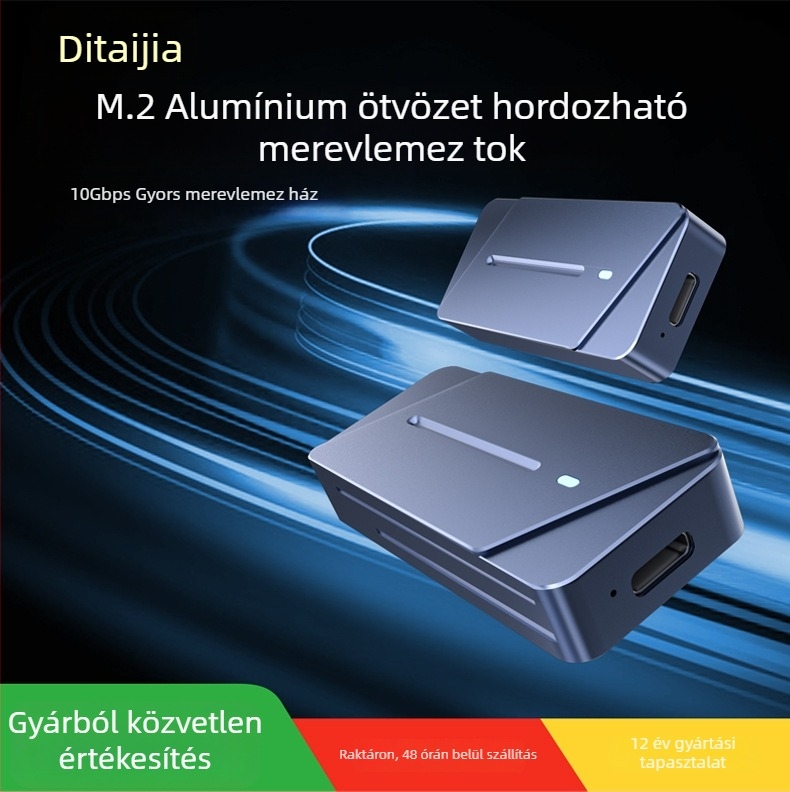 M.2 M-Key NVMe NGFF külső SSD-ház — alumínium ötvözet, 4 TB, 10 Gb/s sebesség, modell Dem045