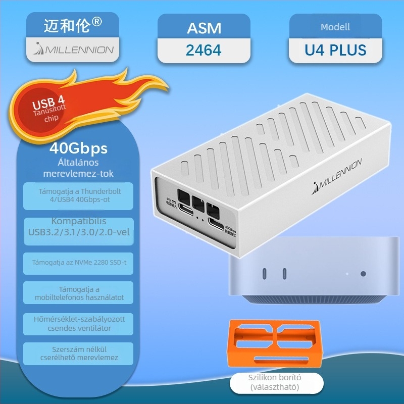 Maihelun USB4-es NVMe külső SSD-ház – 8143, alumínium ötvözet, USB4 40Gbps, akár 8TB, 3800 MB/s