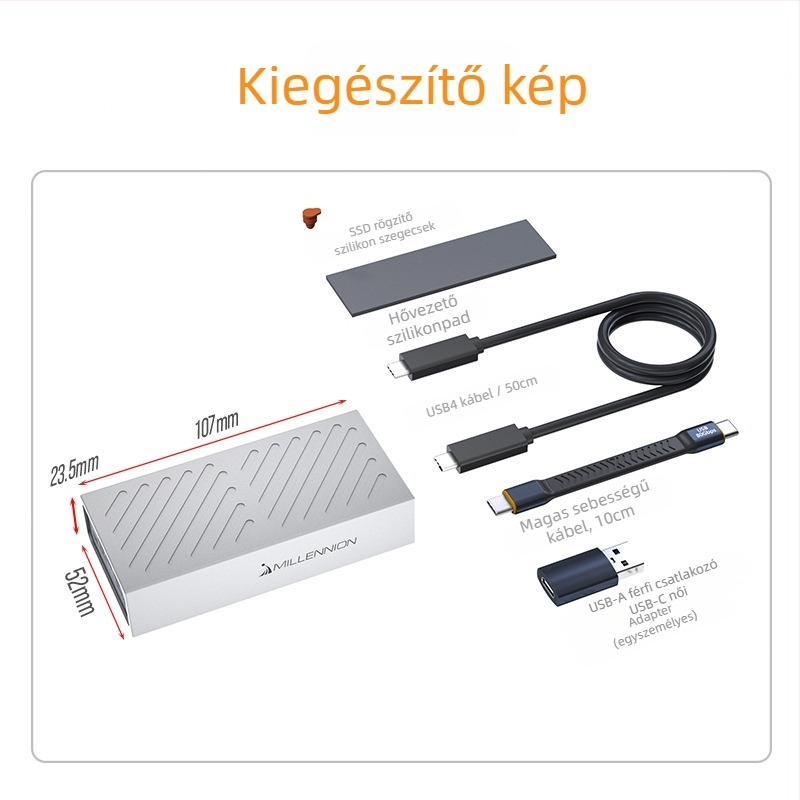Maihelun USB4-es NVMe külső SSD-ház – 8143, alumínium ötvözet, USB4 40Gbps, akár 8TB, 3800 MB/s