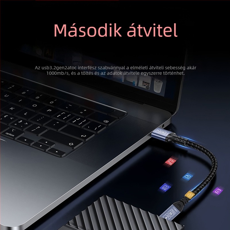 USB-C adatkábel 60W gyors töltéshez, 10G nagy sebességű adatátvitel, 20V/3A max, tiszta réz, alumínium ötvözet burkolat