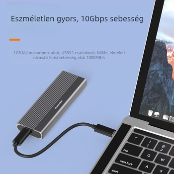 M.2 ház NVMe/SATA kettős protokollal SSD-hez, Type-C, alumínium ötvözet, 8TB-ig támogatott, 10Gbps NVMe / 5Gbps SATA
