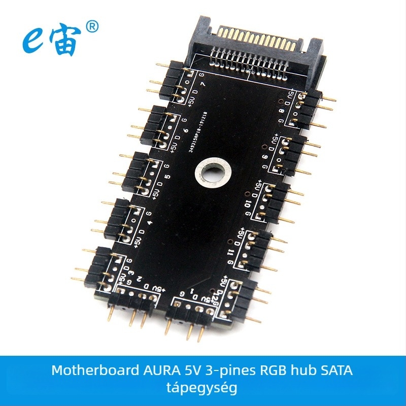 EZ Zeus EZ0726 RGB hub Aura, 5V 3-Pin RGB interfész, SATA táplálás, 11 portos elosztó