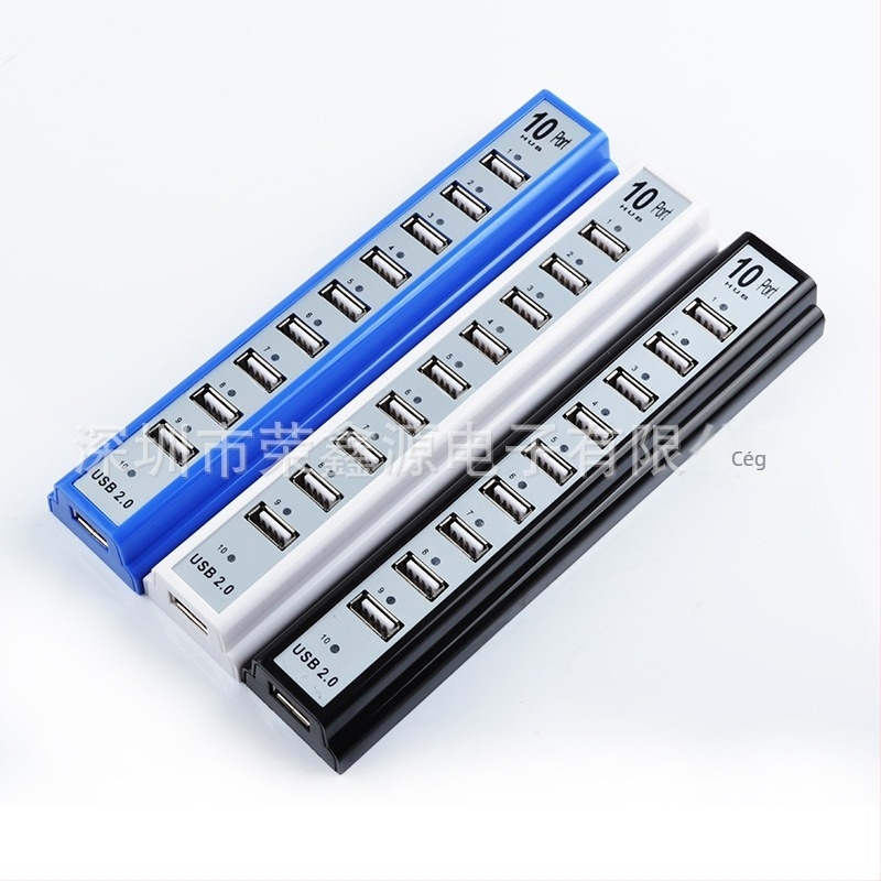 USB 2.0 10-portos hub és 1–10 dokkoló állomás asztali számítógépekhez és laptopokhoz