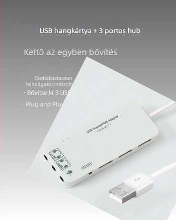USB 2.0 hub beépített audio 2.0 és 7.1 hangkártya