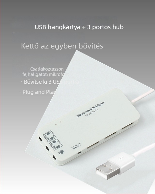 USB 2.0 hub beépített audio 2.0 és 7.1 hangkártya