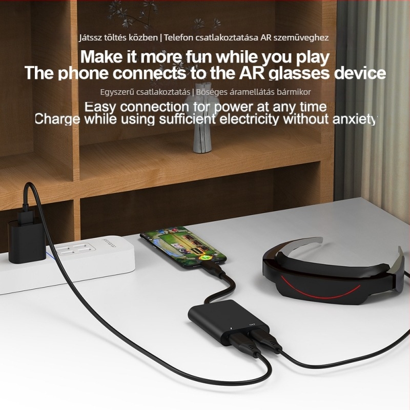 USB-C 2-in-1 dokkoló AR szemüveghez, játékkonzolhoz, mobilhoz és számítógéphez – mini hub 5 Gbps átvitellel