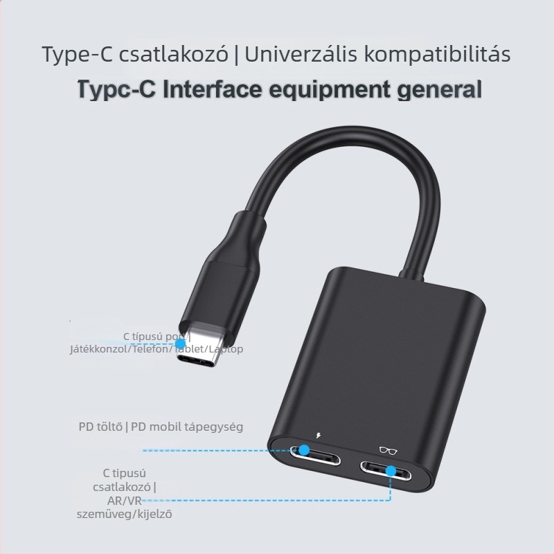 USB-C 2-in-1 dokkoló AR szemüveghez, játékkonzolhoz, mobilhoz és számítógéphez – mini hub 5 Gbps átvitellel