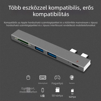 MacBook Air Pro dokkolóállomás kártyaolvasóval, kettős USB-C hub és PD töltés