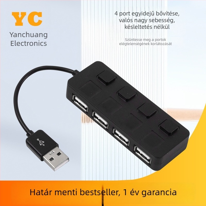 USB 4-portos elosztó hub független kapcsolóval