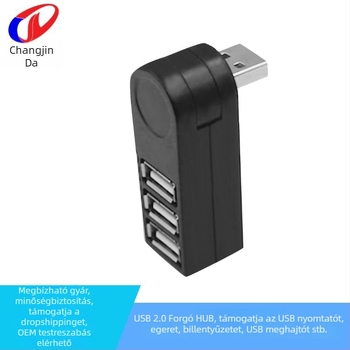Forgatható USB 2.0 hub, 3 porttal, 480 Mbps, külső tápellátás nélkül