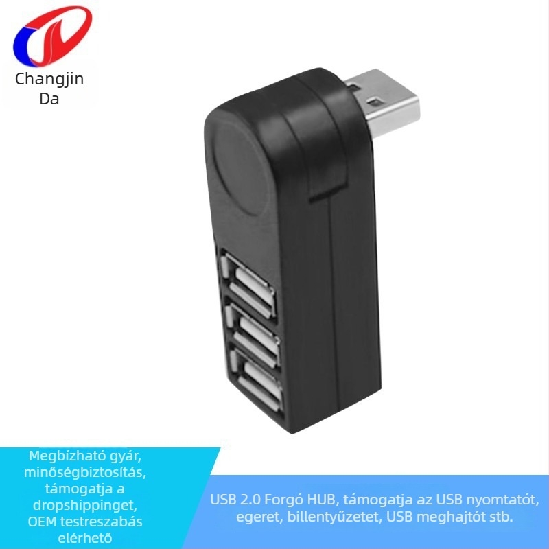Forgatható USB 2.0 hub, 3 porttal, 480 Mbps, külső tápellátás nélkül