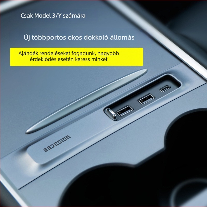 Tesla Model 3/Y USB bővítő dokk USB-A és USB-C kimenetekkel, 3-portos hub, 27W teljesítmény, modell T9-2, USB-n keresztüli tápellátás