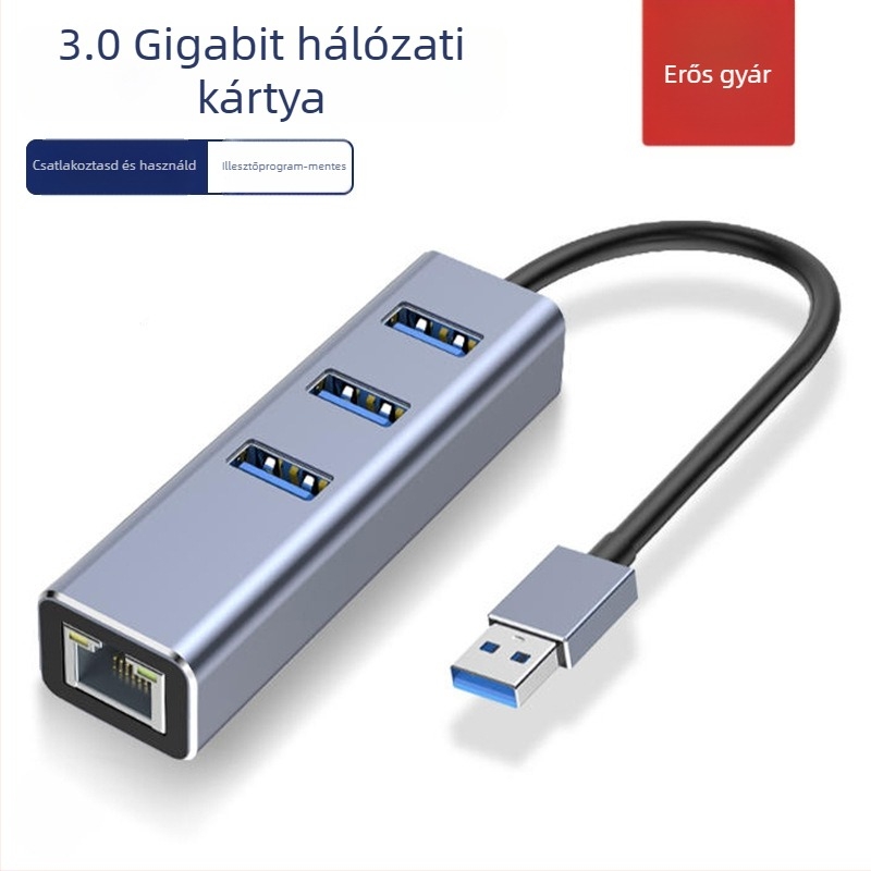 USB-C négy‑az‑egy HUB bővítő Gigabit hálózathoz, USB 3.0 hálózati adapter és kábelosztó