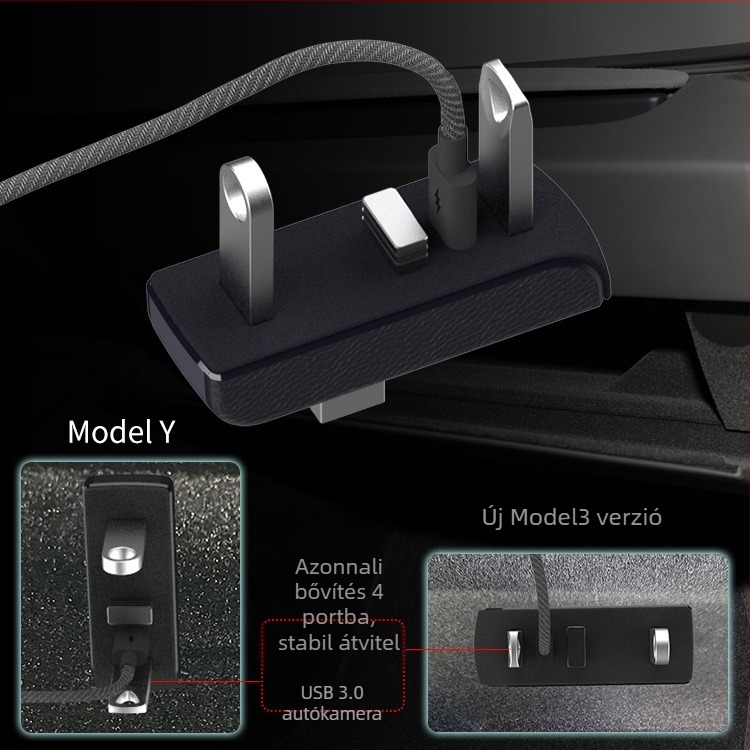 Jiayilian USB 3.0 kesztyűtartó USB hub Tesla Model 3/Y dokkolóállomás, bővítés 1–4 porttal