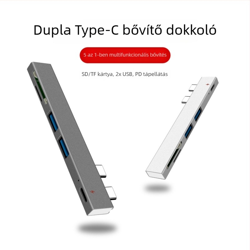 MacBook Air Pro dokkolóállomás kártyaolvasóval, dupla Type-C hub, PD töltés