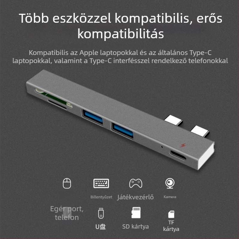 MacBook Air Pro dokkolóállomás kártyaolvasóval, dupla Type-C hub, PD töltés