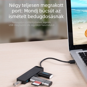 Weixun USB bővítő 3.0 elosztó 1–4 USB hub külső tápegységgel, nagy sebesség