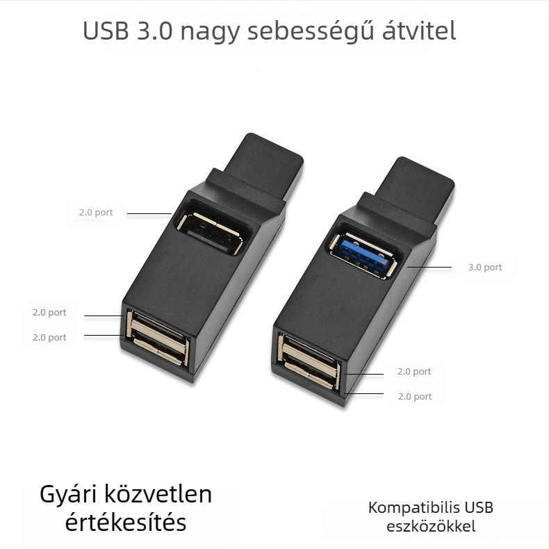 Hordozható USB 3.0/2.0 hub bővítő, 3 porttal, intelligens nagysebességű USB osztó