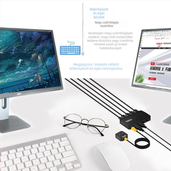 Fengjie Yingchuang FJ-U404 USB 2.0 négyportos USB hub négy számítógép közötti megosztó kapcsolóval, integrált kábellel