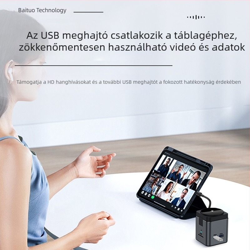 Type-C dokkolóállomás USB 15W mágneses vezeték nélküli töltővel, HUB telefonhoz és számítógéphez