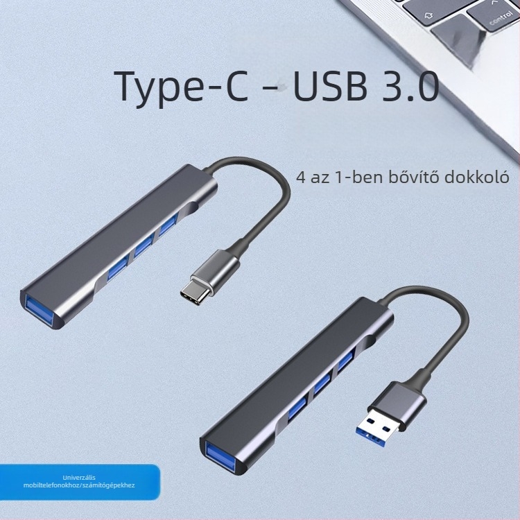 Alumínium USB-C to USB 3.0 4-portos dokkoló OTG