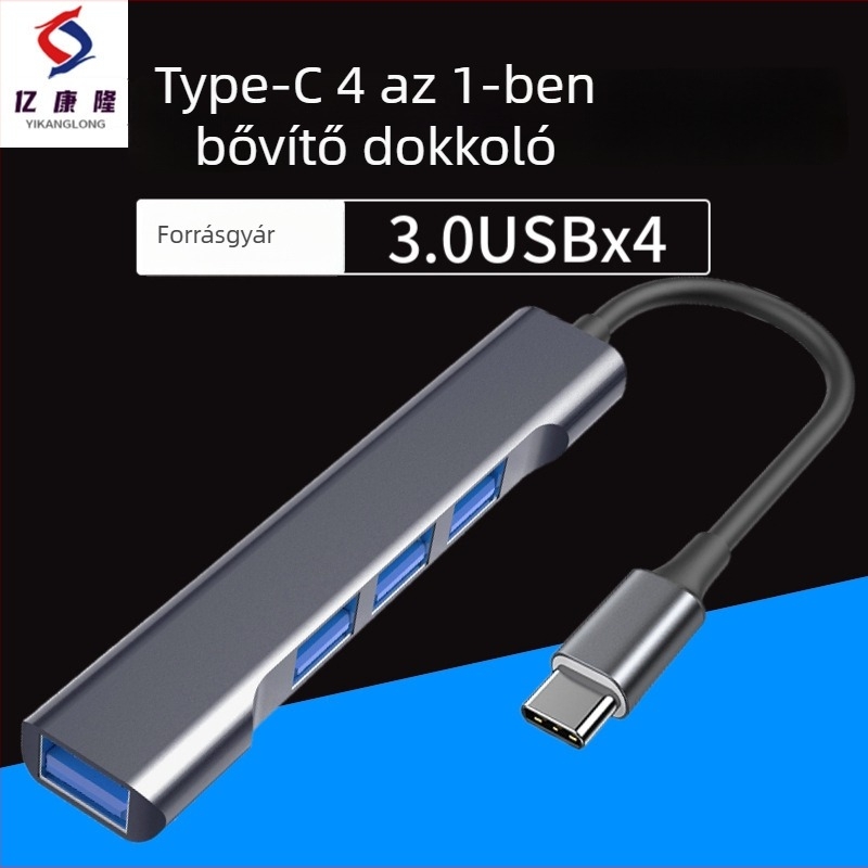 Alumínium USB-C to USB 3.0 4-portos dokkoló OTG