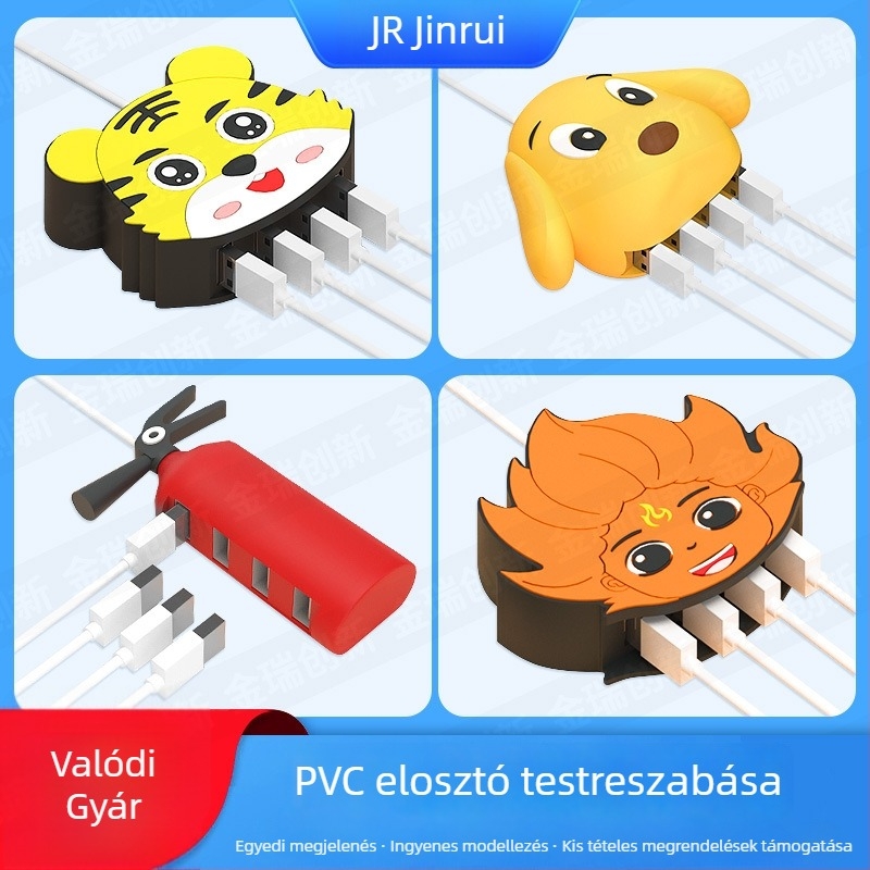 Személyre szabott USB hub puha PVC-ból készült 3D-s rajzfigura talizmánnal — 4-portos, testreszabott dizájn
