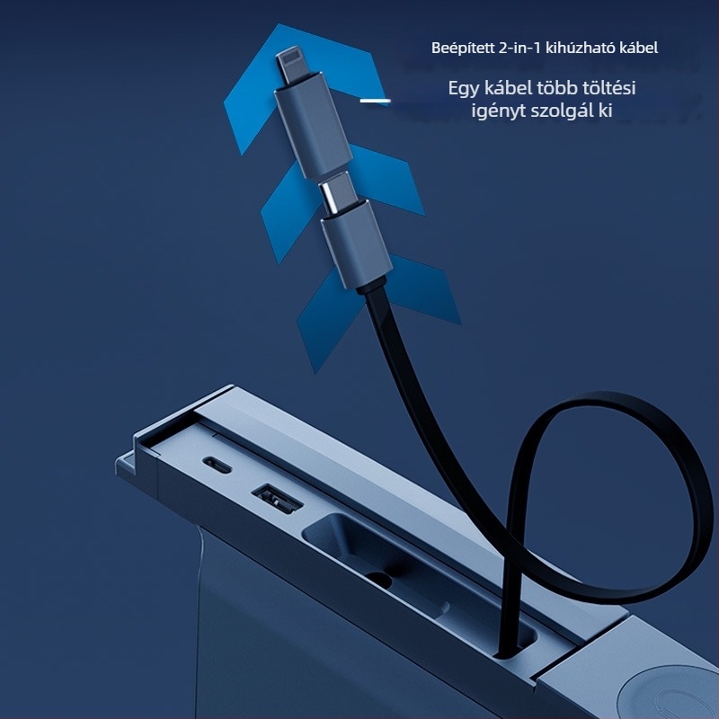 Tesla Model 3/Y dokkolóállomás vezeték nélküli töltőadapterrel (T12), USB 3.0, 80 cm kábel, külső tápegység, 4 port