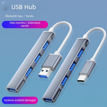USB-C hub Huawei laptopokhoz, USB 3.0, 1–4 porttal, külső tápegység, 15 cm kábel