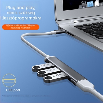USB-C hub Huawei laptopokhoz, USB 3.0, 1–4 porttal, külső tápegység, 15 cm kábel