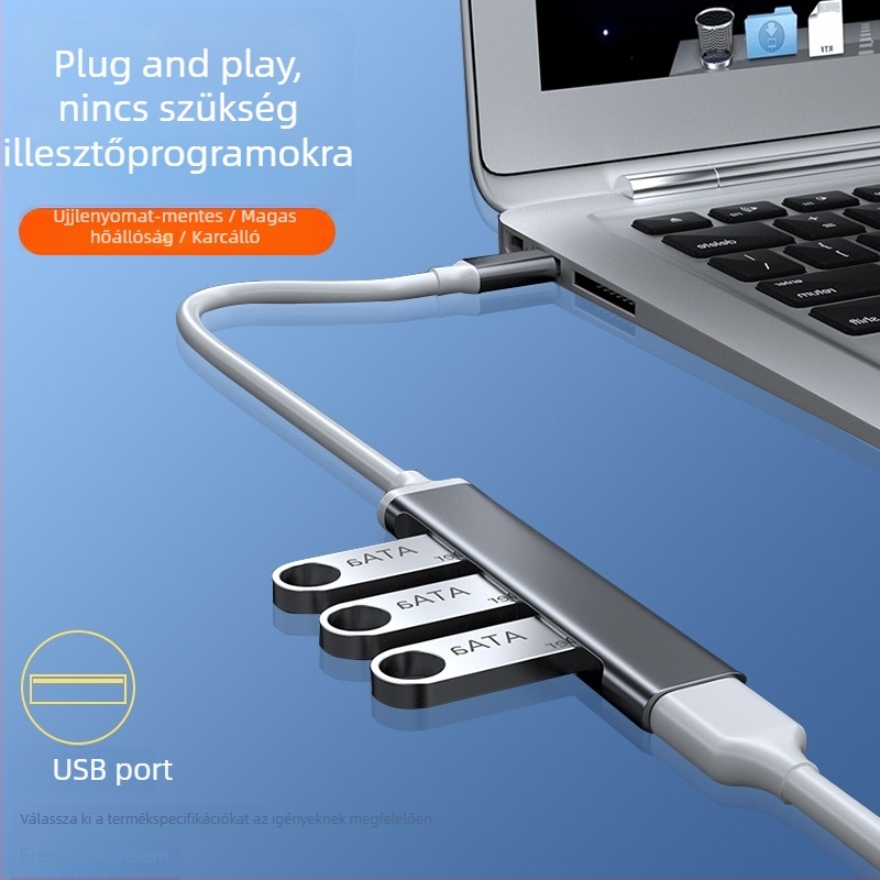 USB-C hub Huawei laptopokhoz, USB 3.0, 1–4 porttal, külső tápegység, 15 cm kábel