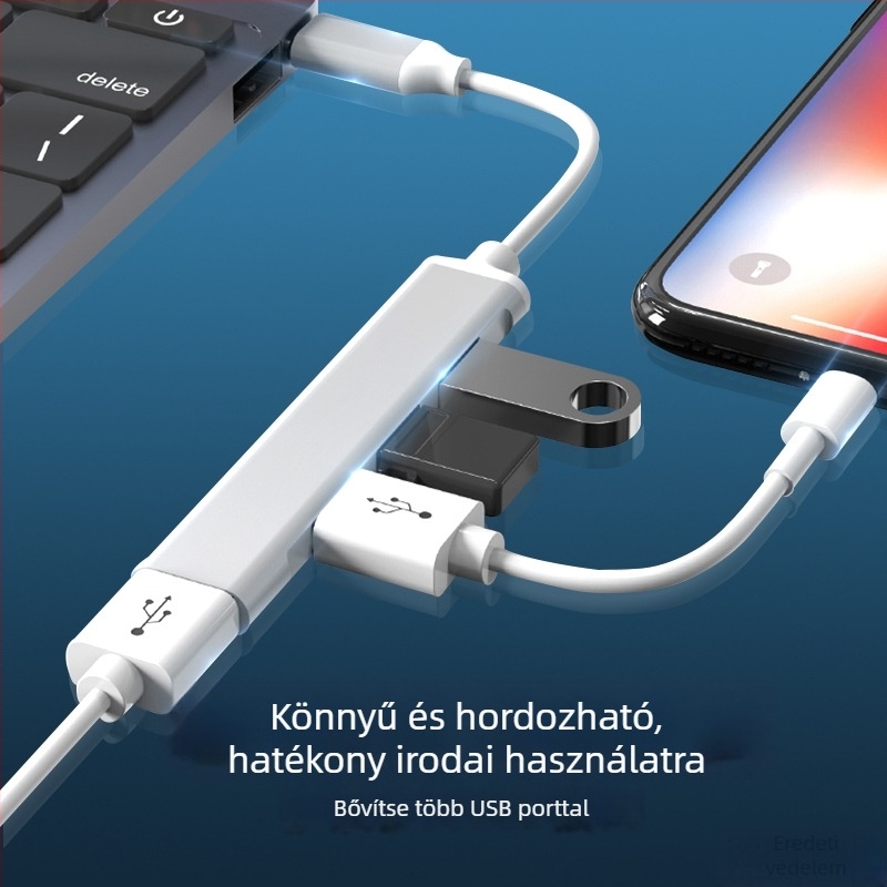 USB-C hub Huawei laptopokhoz, USB 3.0, 1–4 porttal, külső tápegység, 15 cm kábel
