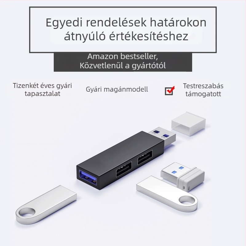 Hordozható mini USB 3.0 hub három porttal, dokkolóállomás 1–3