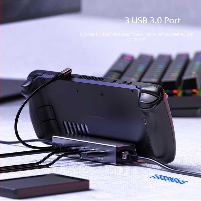 CS-031 USB-C hub 6-portos, Gigabit Ethernet, USB 3.0, Type-C interfész, 5 Gbps átviteli sebesség, kompatibilis Steam Deck és Apple dokkolóval