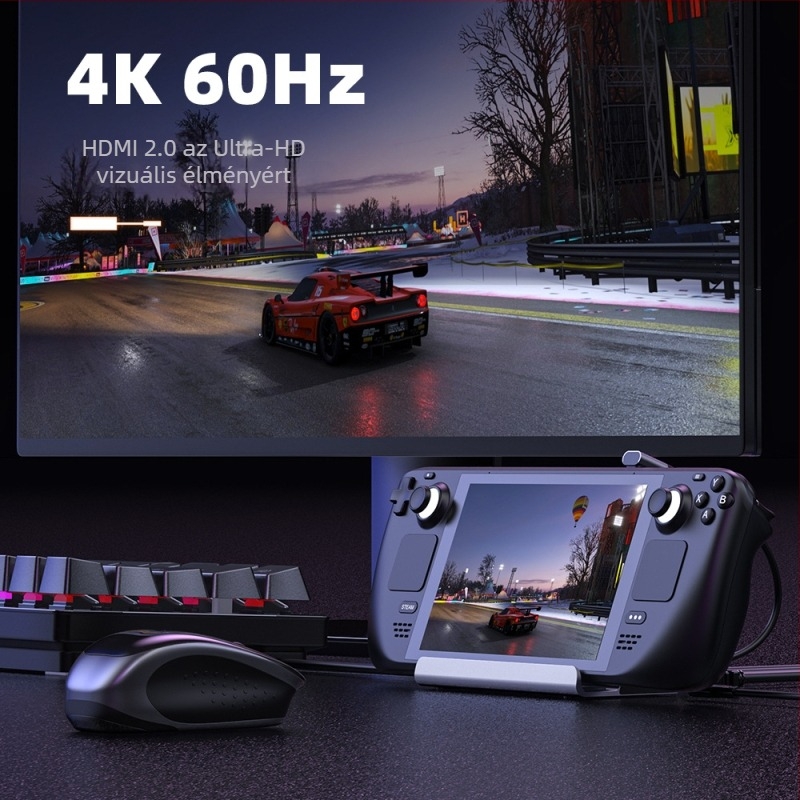 CS-031 USB-C hub 6-portos, Gigabit Ethernet, USB 3.0, Type-C interfész, 5 Gbps átviteli sebesség, kompatibilis Steam Deck és Apple dokkolóval