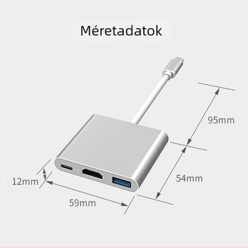 D01 dokkolóállomás: Type-C–HDMI 3-in-1 konverter, 3-portos hub, külső tápellátás nélkül