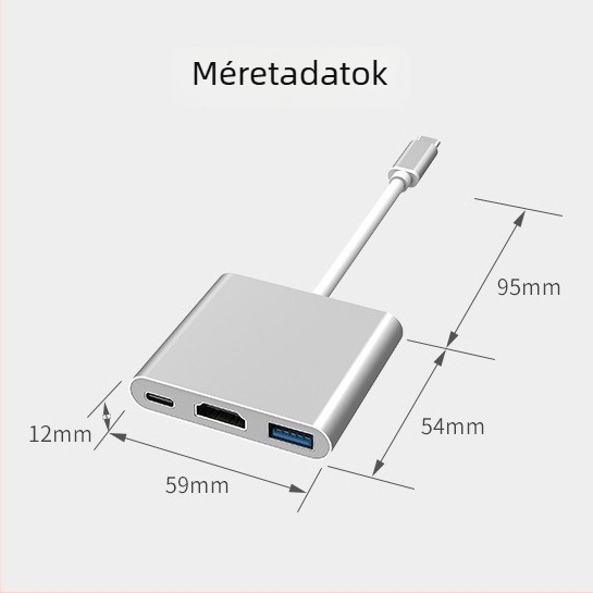 D01 dokkolóállomás: Type-C–HDMI 3-in-1 konverter, 3-portos hub, külső tápellátás nélkül