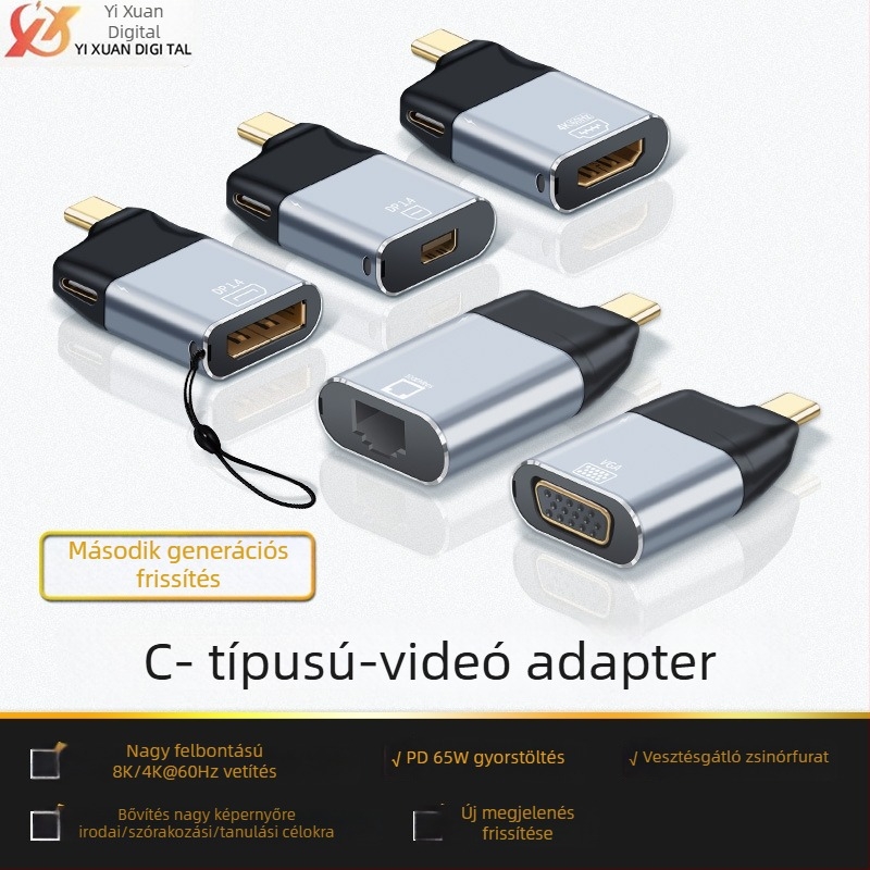 Type-C női adapter HDTV/számítógép-monitorhoz, DP1.4, 4K@60Hz, HD-konverzió