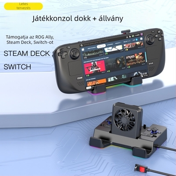 Steam Deck bővítő dokk HDMI-projekcióval, 1x4 bővítés, önálló ventilátoros hűtés, külső tápegység, OTG interfész