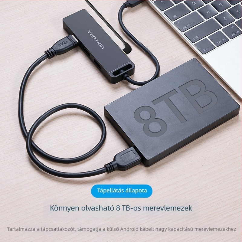 Weixun USB-C 3.0 hosszabbító és 4-portos hub laptopokhoz, Type-C adapter