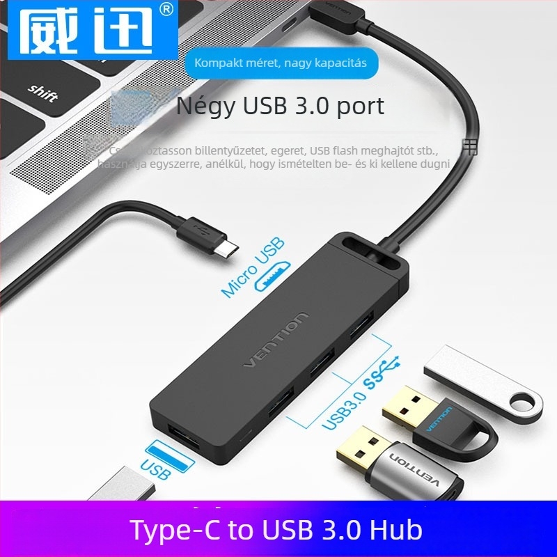 Weixun USB-C 3.0 hosszabbító és 4-portos hub laptopokhoz, Type-C adapter