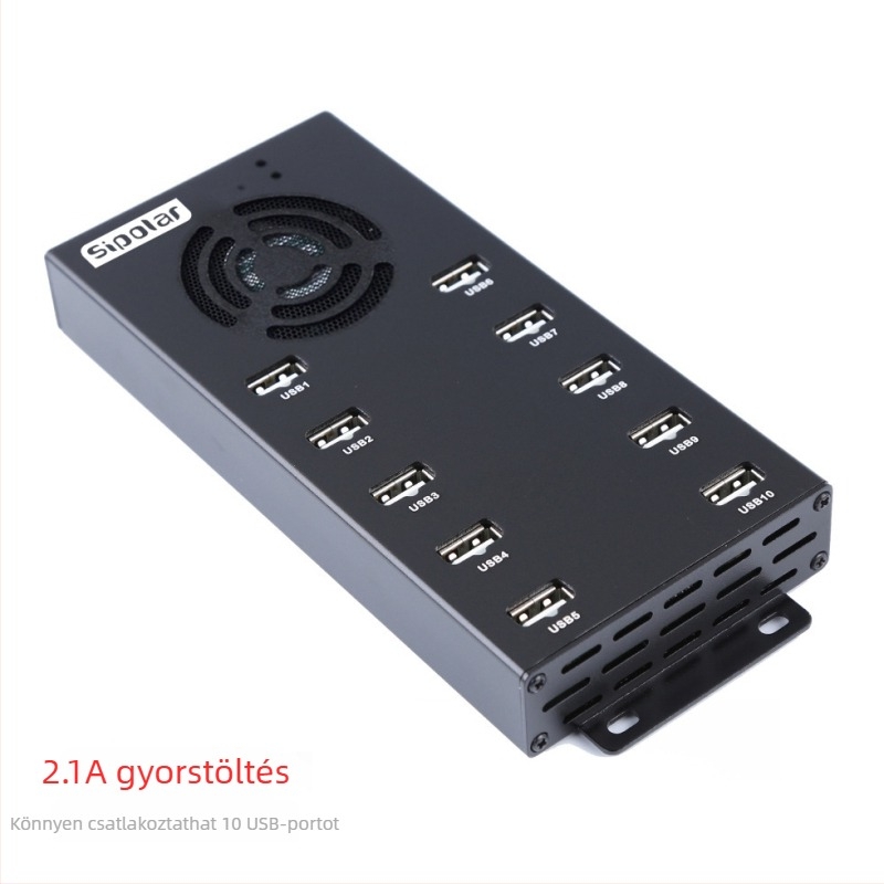 Sipolar A-400 10-port USB 2.0 hub külső tápegységgel mobiltelefonok és tabletek számára – tömeges flashelés
