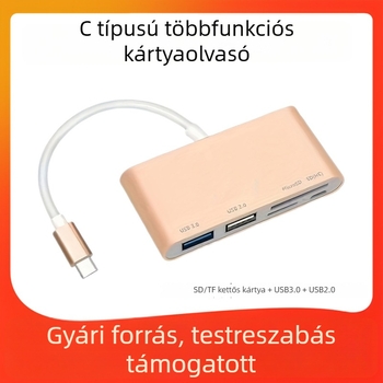 USB-C 5 az 1-ben hub SD/TF kártyaolvasóval és USB 3.0 portokkal mobil eszközökhöz és számítógépekhez