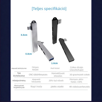 Type-C dokkoló hub – 3 az 1-ben laptop splitterrel, ferde USB 3.0 portokkal
