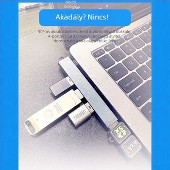 Type-C dokkoló hub – 3 az 1-ben laptop splitterrel, ferde USB 3.0 portokkal