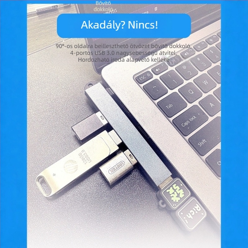 Type-C dokkoló hub – 3 az 1-ben laptop splitterrel, ferde USB 3.0 portokkal