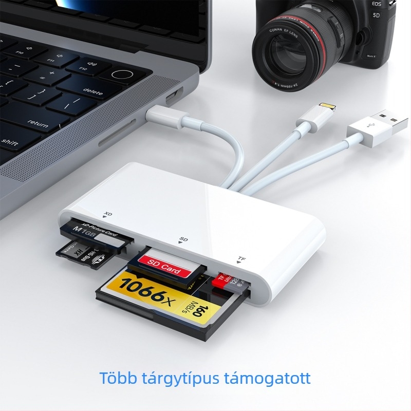 USB-C OTG kártyaolvasó SD/TF/CF/XD/MS-hez – USB 2.0, USB-n keresztüli tápellátás, kompatibilis Apple és Android eszközökkel