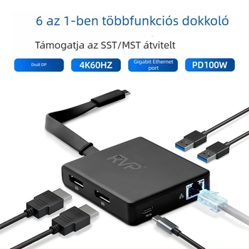 6 az 1-ben USB-C dokkoló állomás USB 2.0 interfésszel, 480 MB/s átviteli sebesség, 15 cm kábel, külső tápegység nélkül