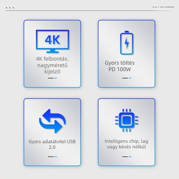 6 az 1-ben USB-C dokkoló állomás USB 2.0 interfésszel, 480 MB/s átviteli sebesség, 15 cm kábel, külső tápegység nélkül