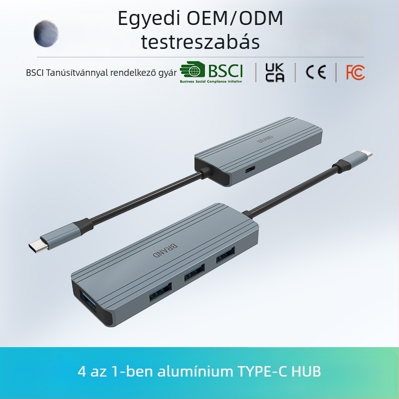 Type-C dokkoló állomás USB 3.0 hubbal, 3 HDMI kimenet, 4K60Hz, Alumínium ötvözet ház